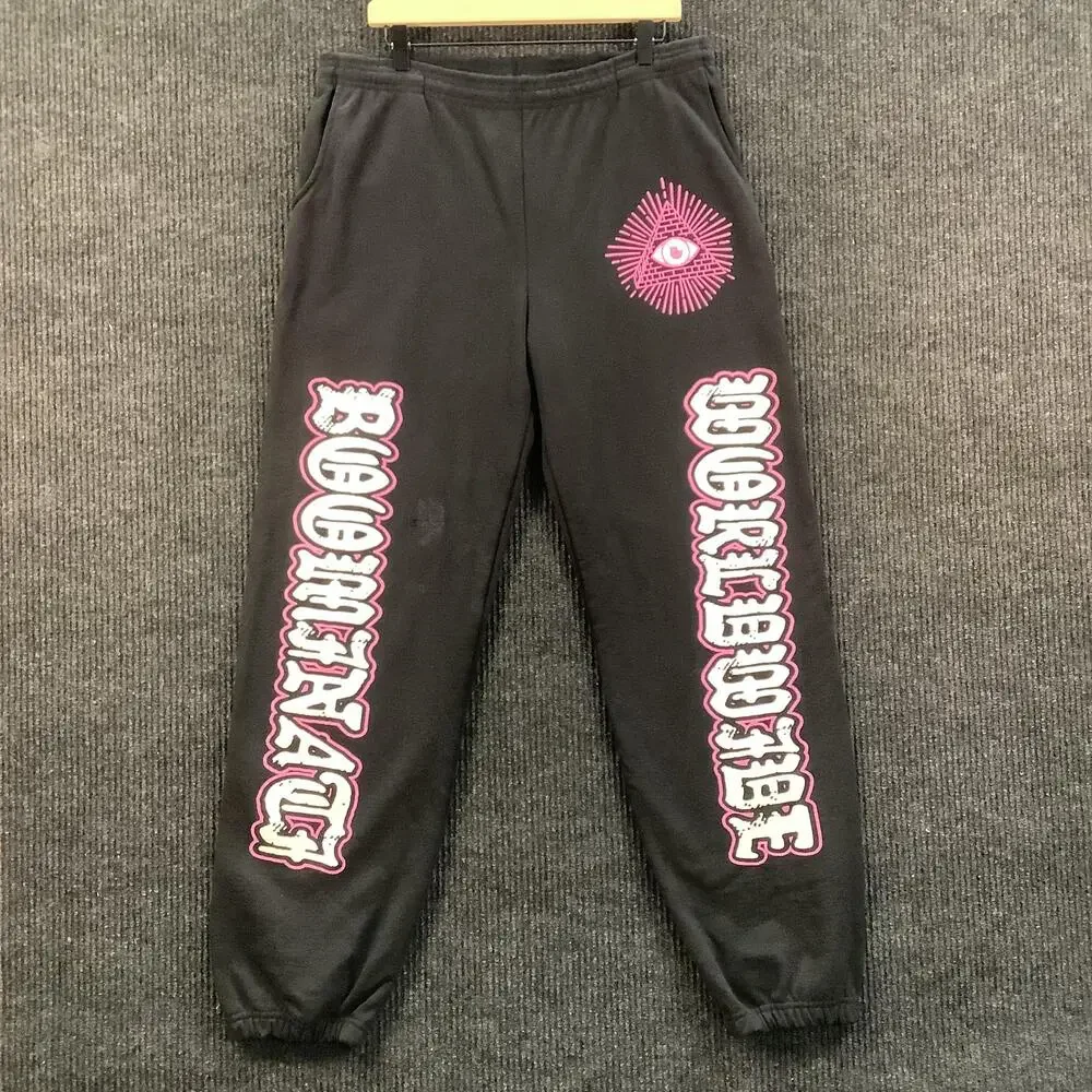 Boominati Sweatpants Mens Extra Large Black Pink Graphic Joggers Made in USA